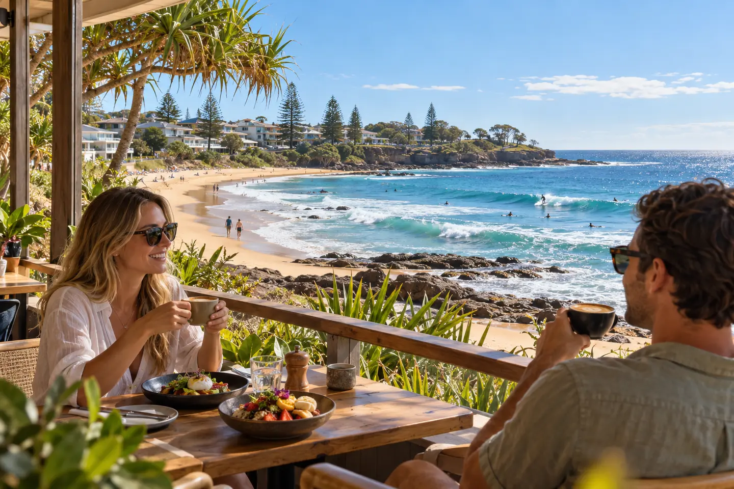 Café dining overlooking Moffat Beach in Caloundra