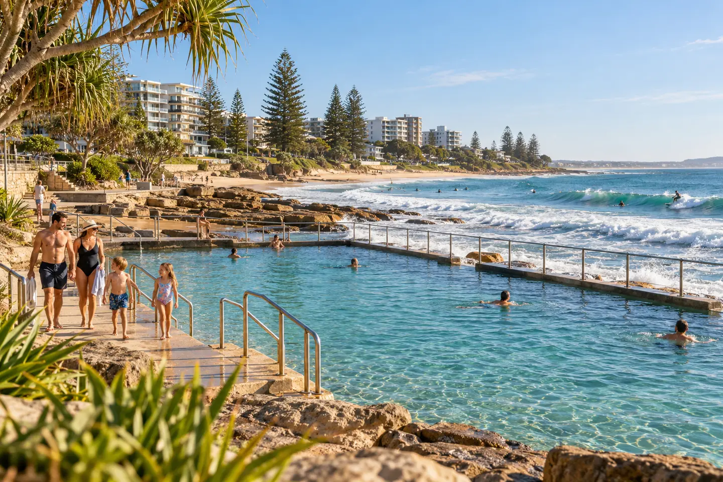 Kings Beach ocean pool and surf beach in Caloundra